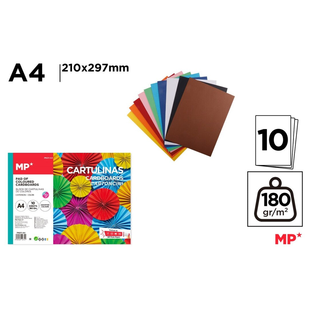 Block de cartulina color a4 10 hojas 180g