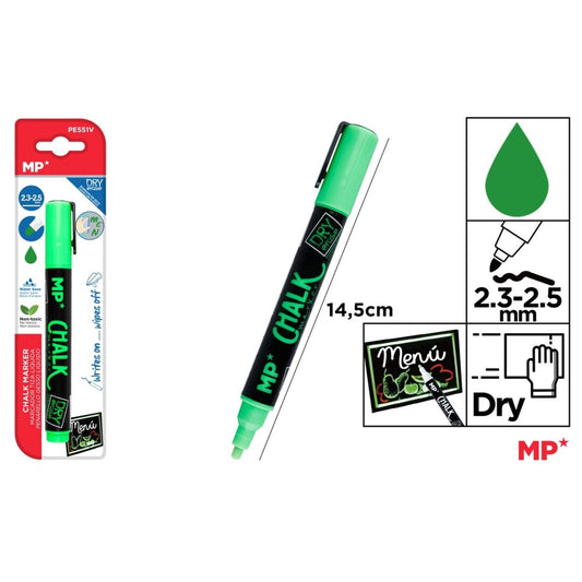 Marcador tiza liquida limpieza seco verde