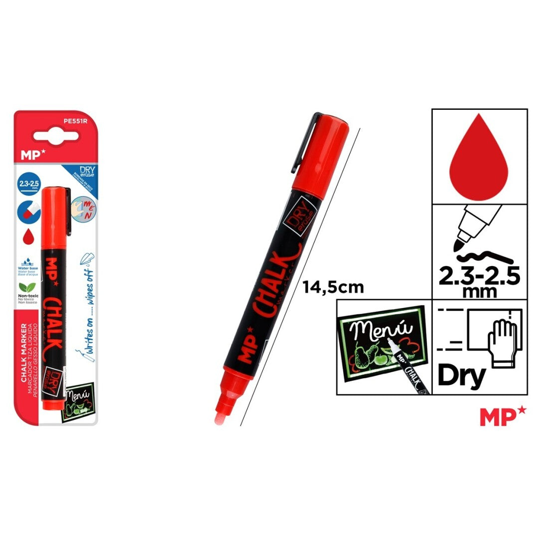Marcador tiza liquida limpieza seco rojo