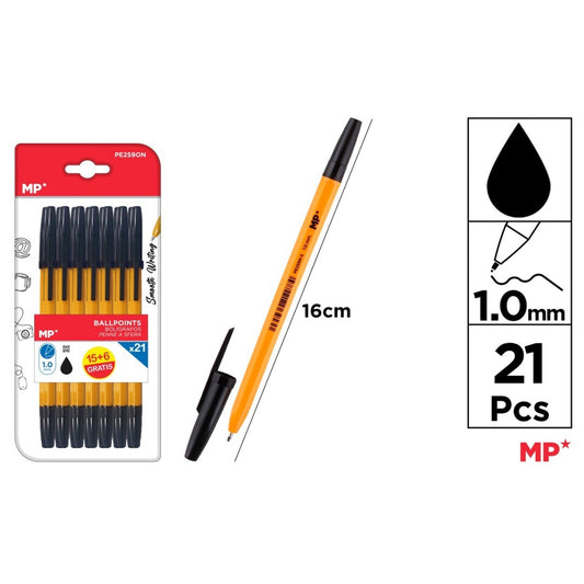 Boligrafos negro soft punta 1.0mm 21uds