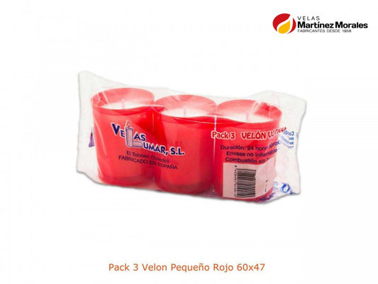 Pack 3 velon pequeño rojo 6x4,7 cm