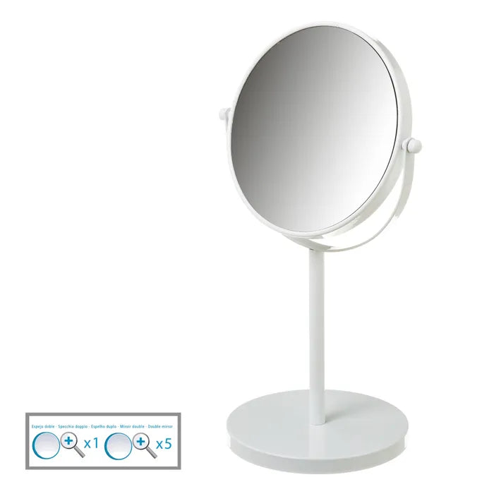 Espejo doble 5 aumentos metal blanco 17 x 17 x 35 cm