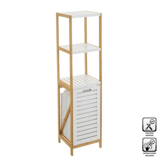 Estantería 2 baldas y 1 cesto bambú-mdf 34 x 33 x 140 cm