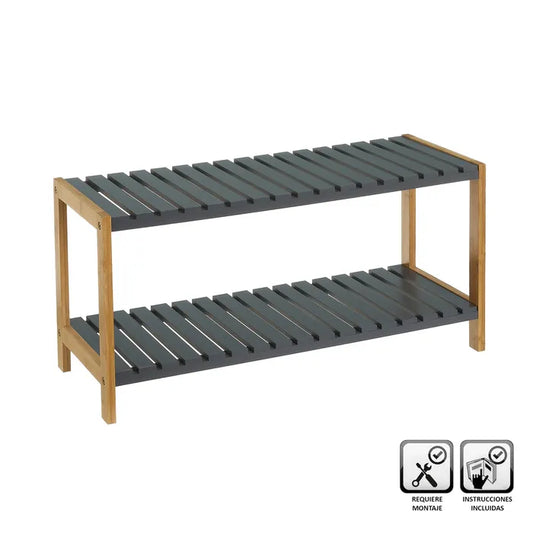 Zapatero 2 baldas bambú-mdf gris 70 x 26 x 36 cm