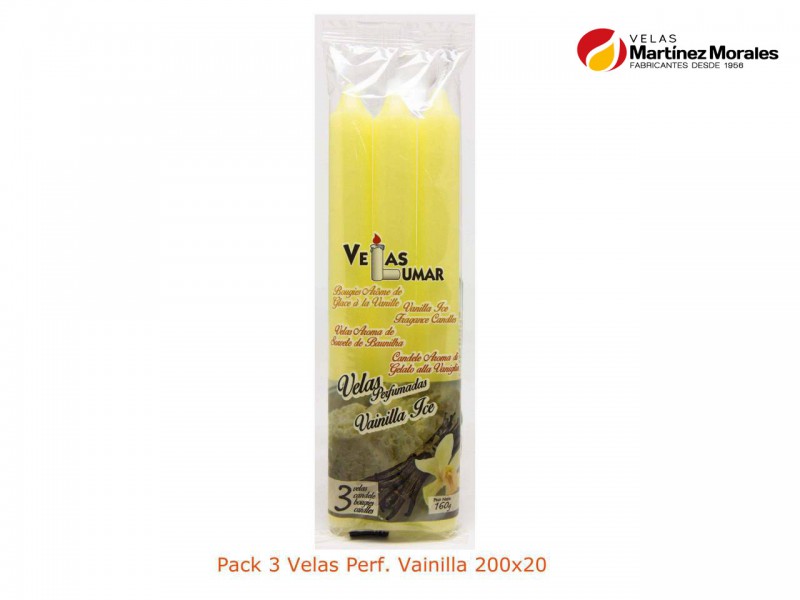 Pack 3 velas perfumadas vainilla 20x2 cm