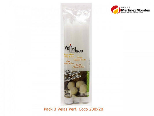 Pack 3 velas perfumadas coco 20x2 cm