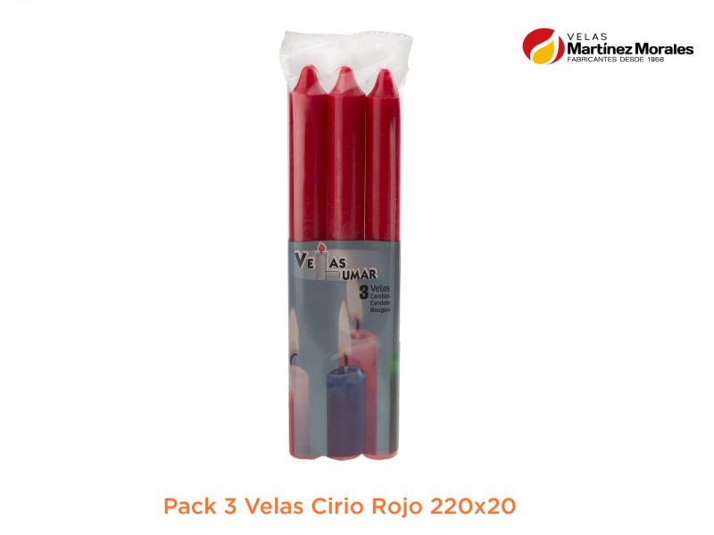 Pack 3 Velas Cirio Rojo 22x2 cm