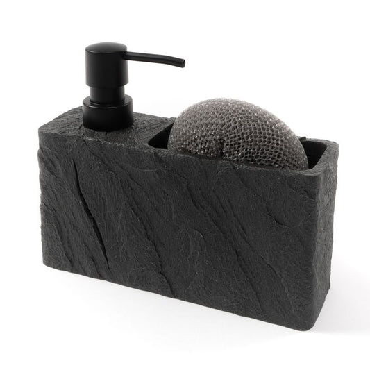 Dispensador jabon con estropajo pizarra negro