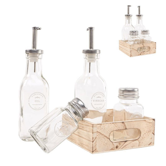 Aceitera 4 piezas base madera royal kitchen