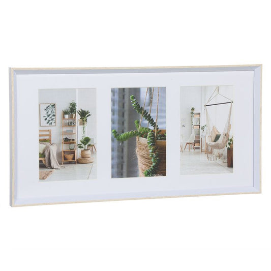 Portafotos triple 10x15 blanco/natural