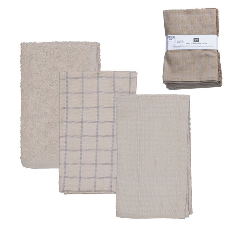 Juego 3 paños cocina essential natural