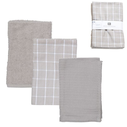 Juego 3 paños cocina essential gris