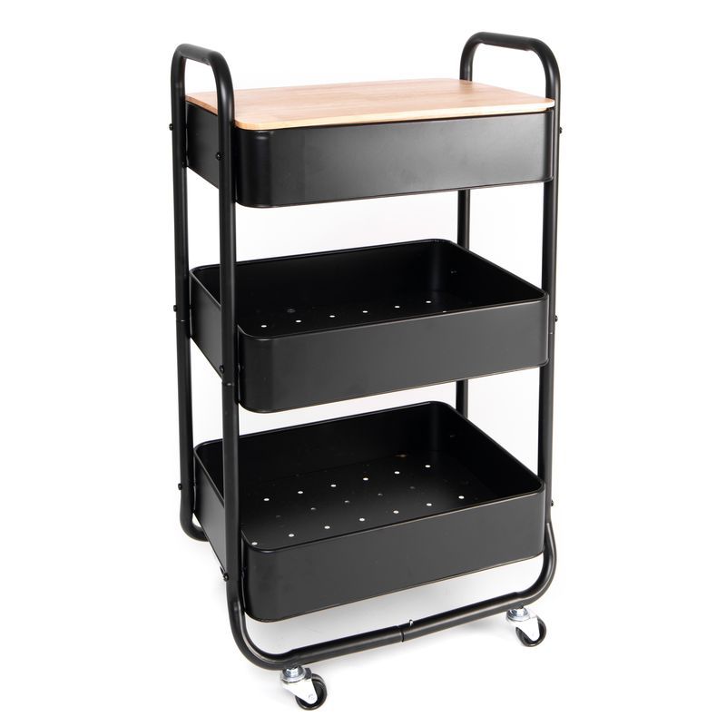 Carro aux. Metal con tapa madera negro