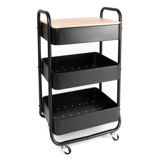 Carro aux. Metal con tapa madera negro