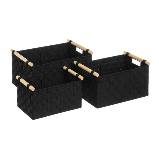 S/3 cesta con asas pp negro 40 x 30 x 22 cm