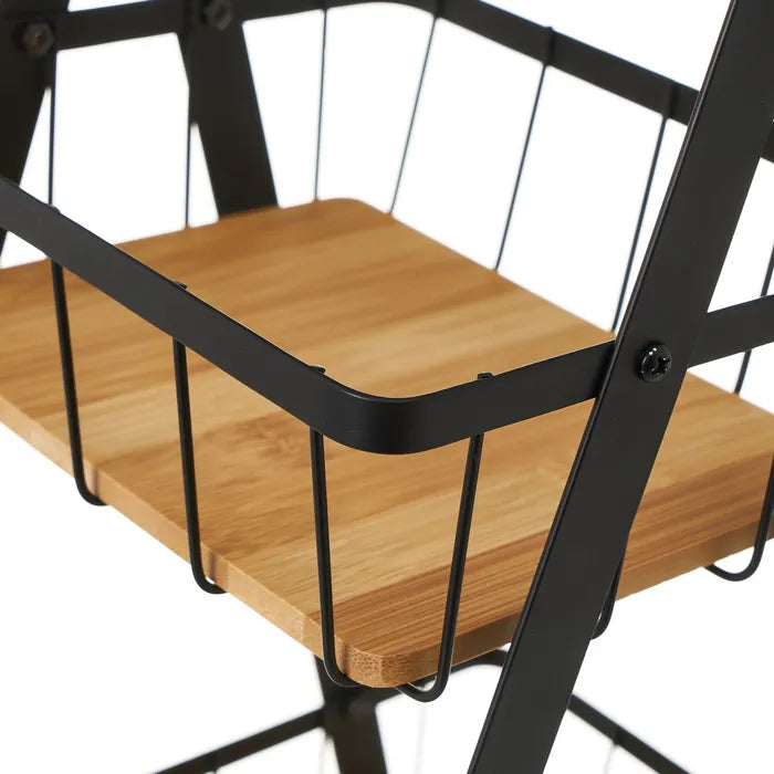 Cesta doble metal-bambú negro 30 x 20 x 40 cm