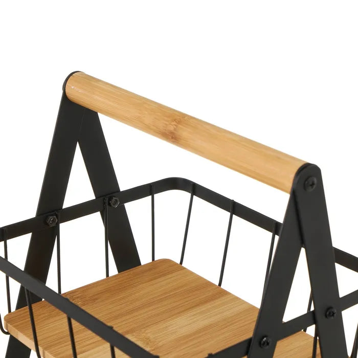 Cesta doble metal-bambú negro 30 x 20 x 40 cm