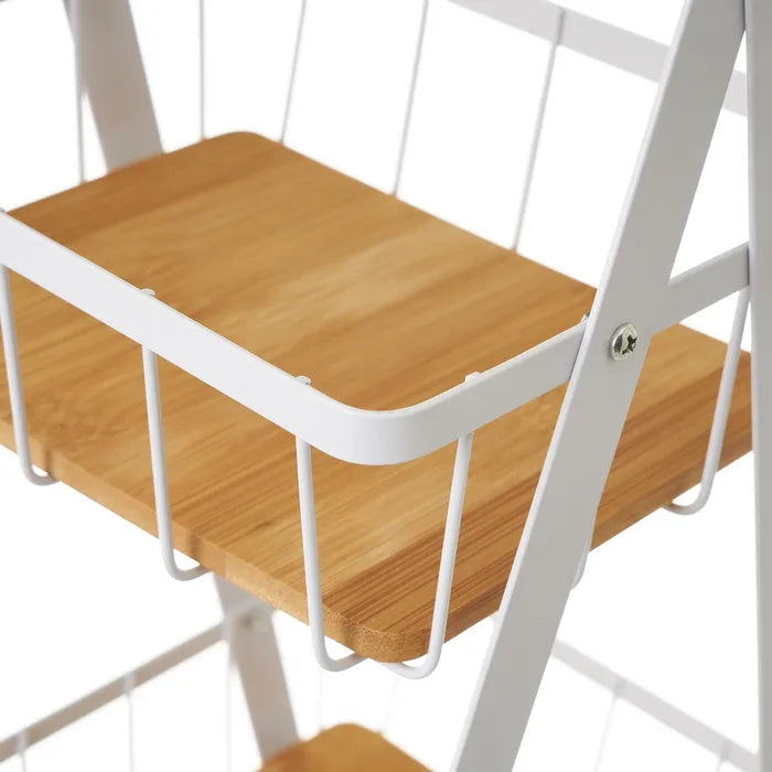 Cesta doble metal-bambú blanco 30 x 20 x 40 cm