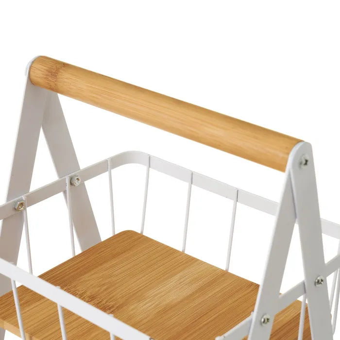 Cesta doble metal-bambú blanco 30 x 20 x 40 cm