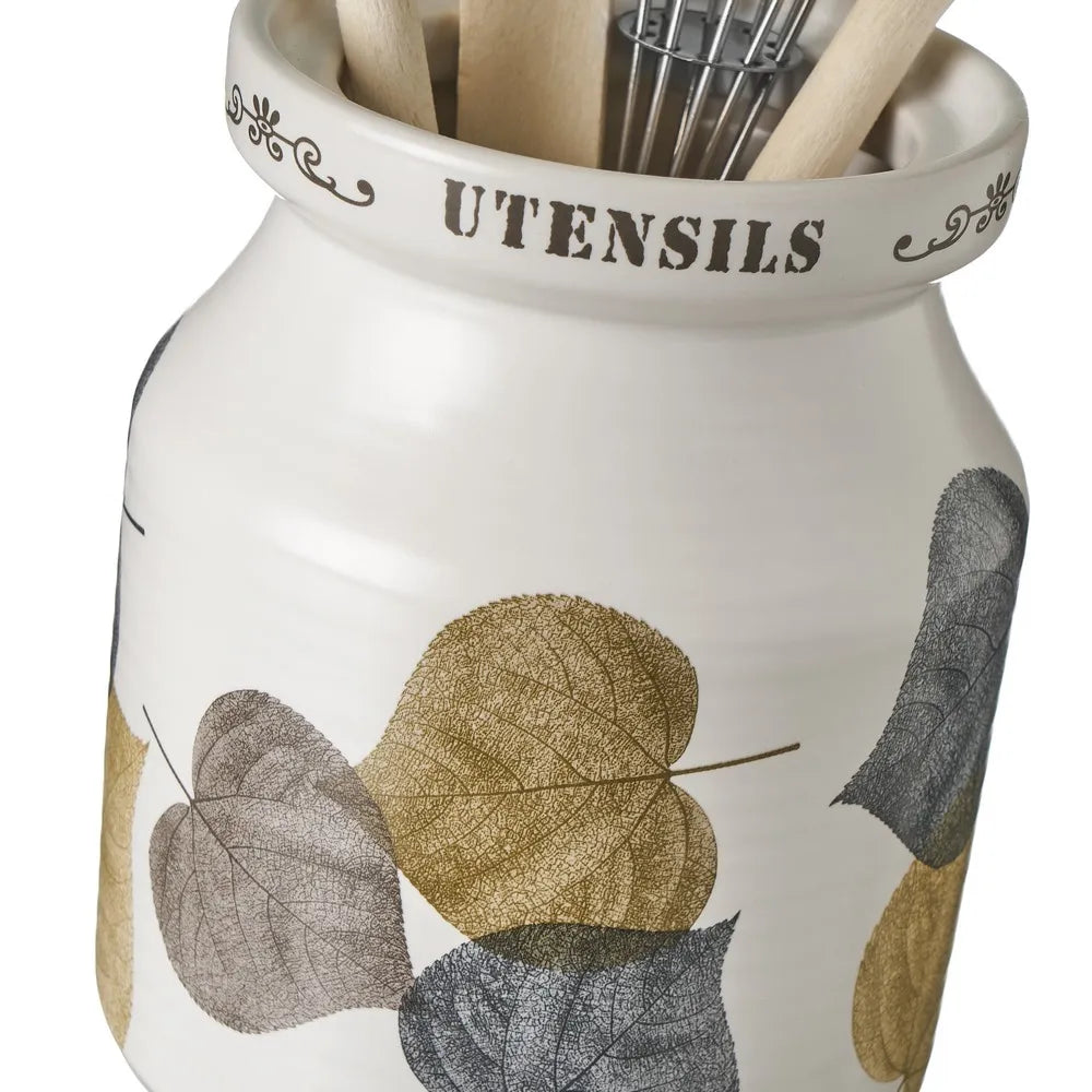 Porta utensilios leaves stoneware 11 x 11 x 13 cm