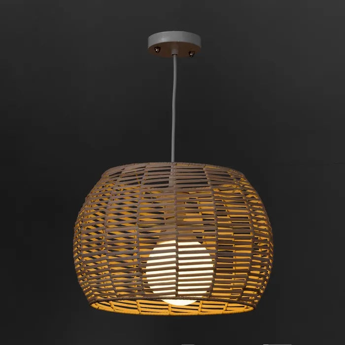 Lámpara techo metal-ratán natural 35 x 35 x 23 cm