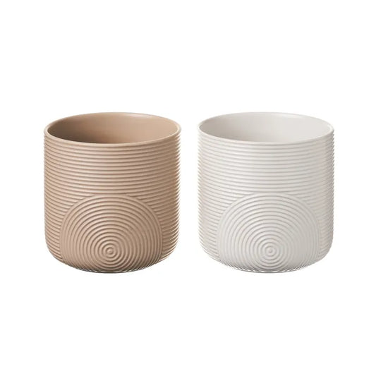 Macetero 2/c stoneware blanco-beige 13,70 x 13,70 x 13,20 cm