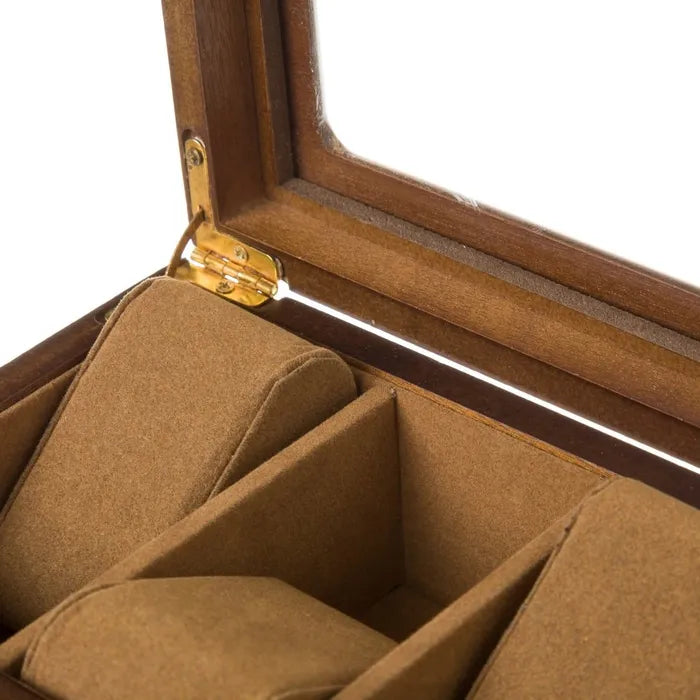 Joyero 6 relojes mdf-cristal marrón 33,10 x 12,70 x 8 cm