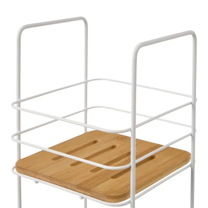 Estantería 3 baldas metal-bambú blanco 16,50 x 15,50 x 63 cm