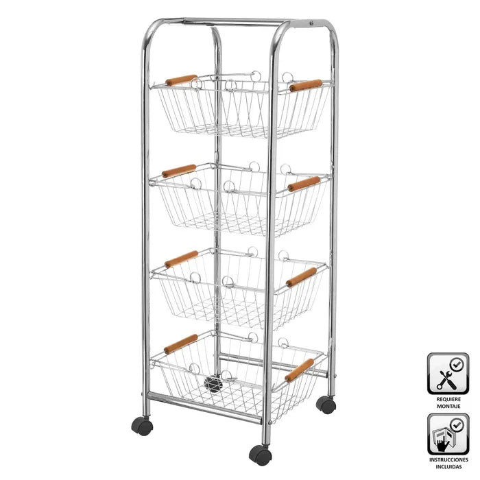 Carro 4 cestas hierro cromado 27,50 x 26 x 78 cm