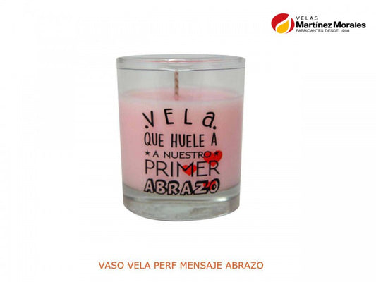 Vela vaso perf. Mensaje abrazo