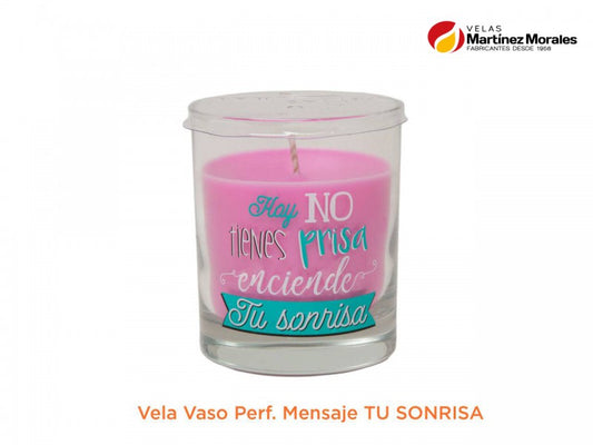 Vela vaso perf. Mensaje tu sonrisa