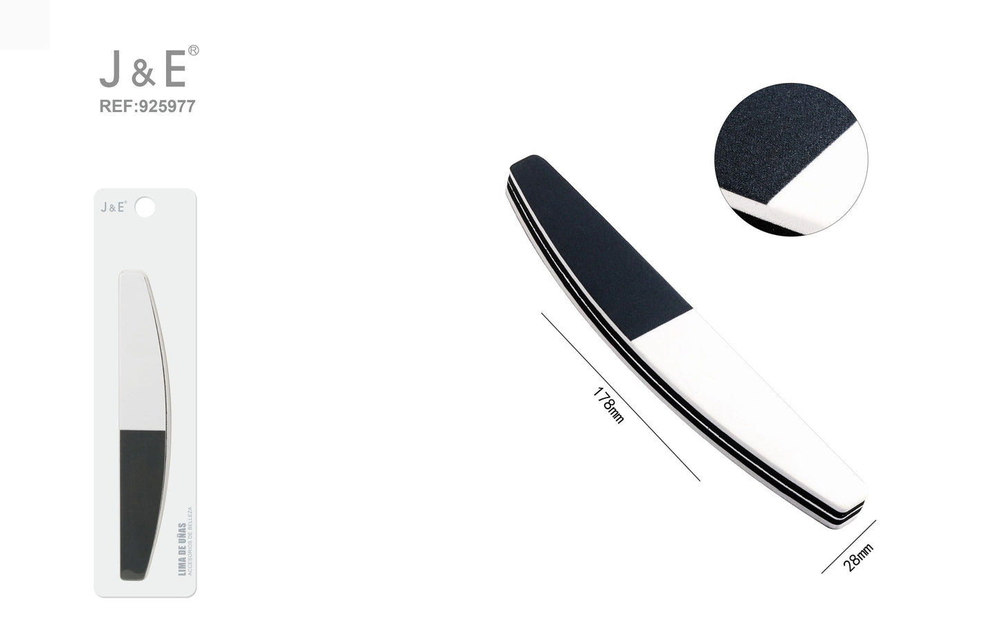 178 mm lima de uñas negro y blanco