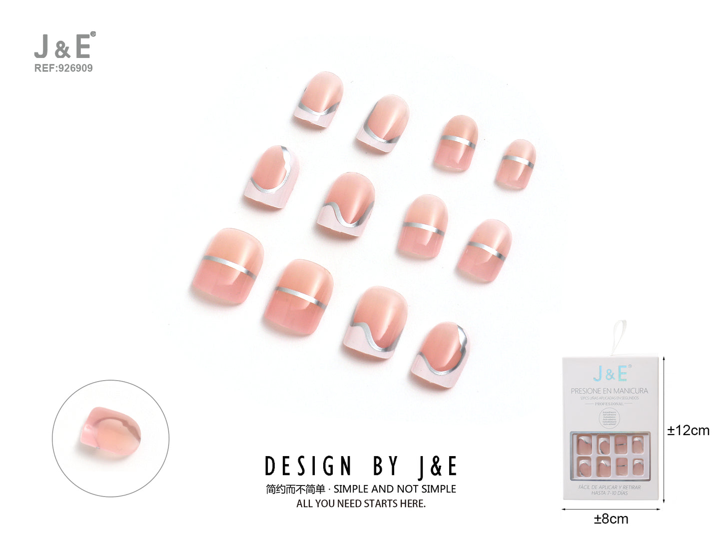 Set de uñas postizas desmontables 12 pcs