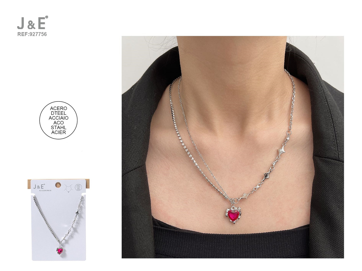 Collar c.Plata corazón rojo