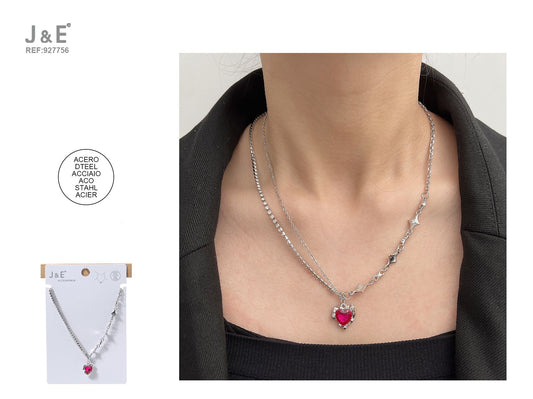 Collar c.Plata corazón rojo