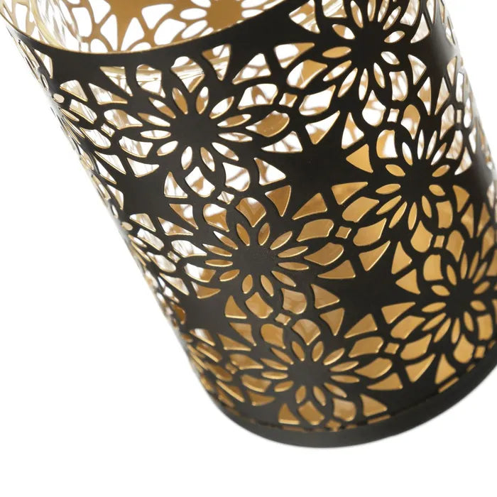 Portavelas 2/m metal-cristal negro-oro 8 x 8 x 10,50 cm