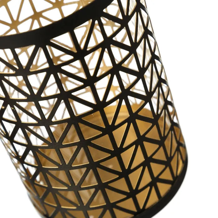 Portavelas 2/m metal-cristal negro-oro 8 x 8 x 10,50 cm