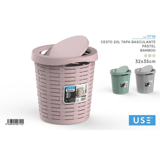 Cesto 20l tapa basculante pastel bamboo