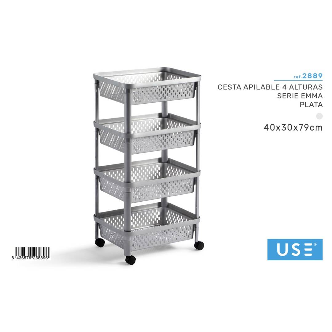 Cesta apilable 4 alturas plata emma
