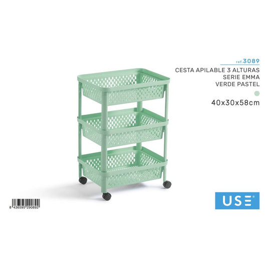 Cesta apilable 3 alturas verde pastel serie emma