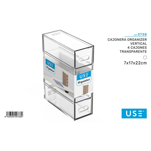 Cajonera organizer vertical - 4 cajones - transparente