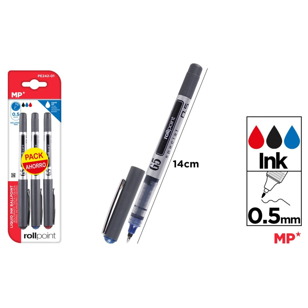 Boligrafo g5 tinta liquida punta ball 3uds