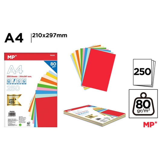 Papel a4 250 hojas 80g color surtido