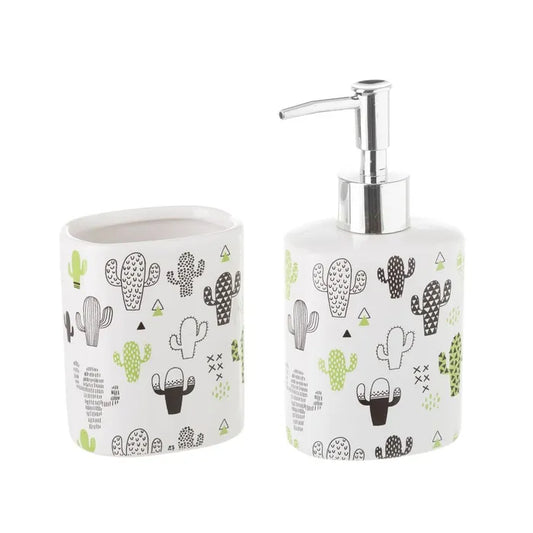 Set baño cactus cerámica 8 x 6 x 16 cm