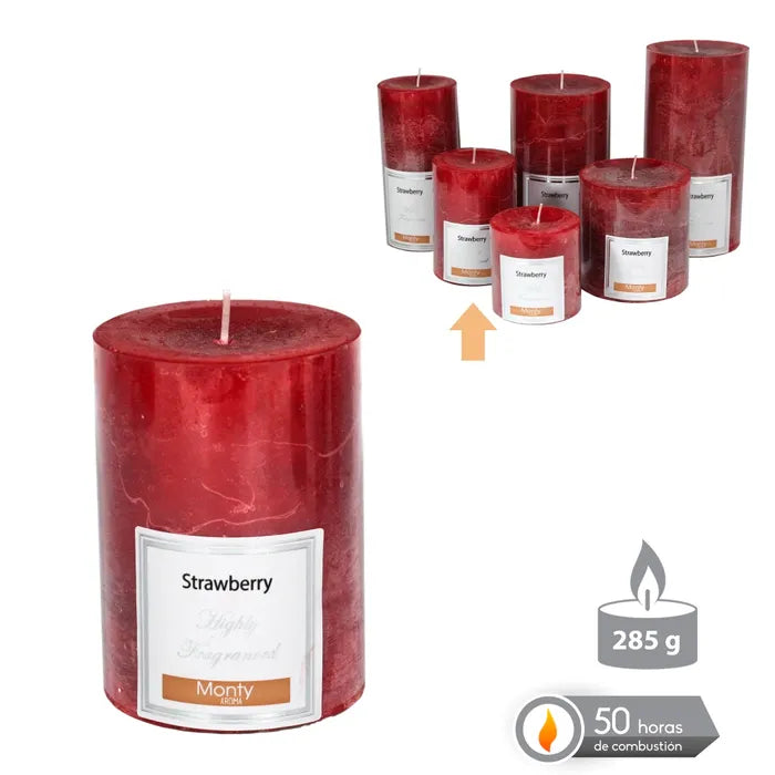 Vela cilíndrica perfumada rojo stawberry 7 x 9,50 cm