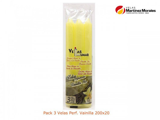 Pack 3 velas perfumadas vainilla 20x2 cm