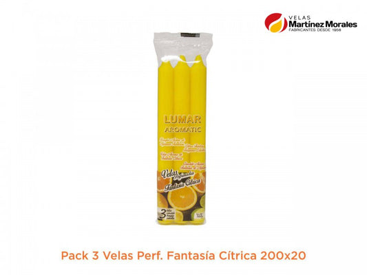 Pack 3 velas perfumadas fantasía cítrica 20x2 cm