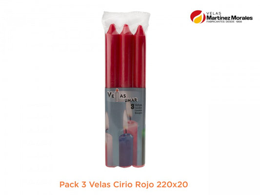 Pack 3 Velas Cirio Rojo 22x2 cm