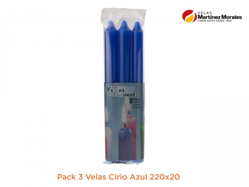 Pack 3 Velas Cirio Azul 22x2 cm