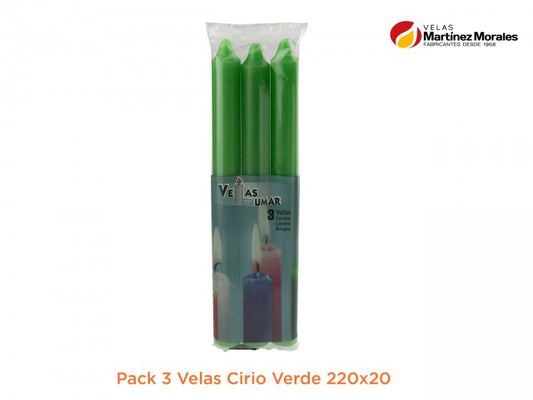 Pack 3 Velas Cirio Verde 22x2 cm